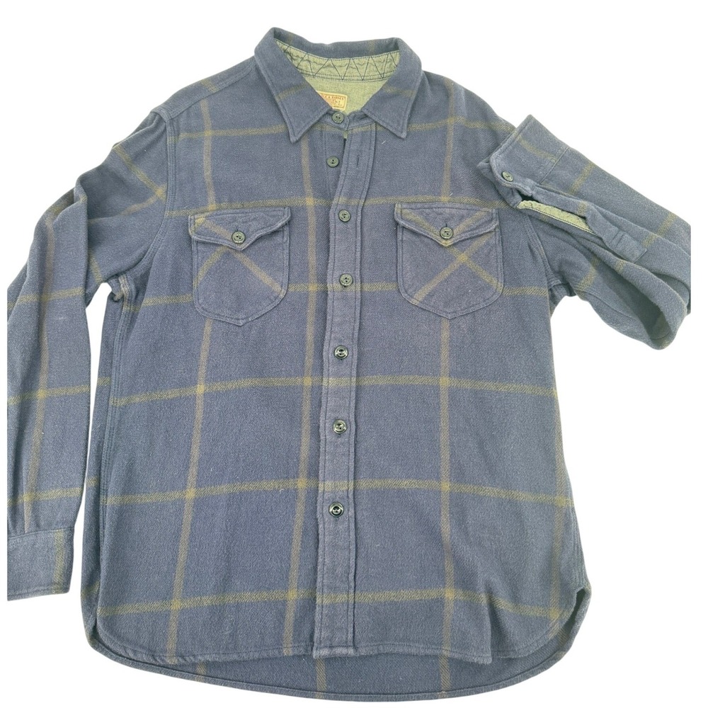 Wallace & Barnes Flannel Shirt Mens L Blue Plaid Cotton‎ K2518 Windowpane